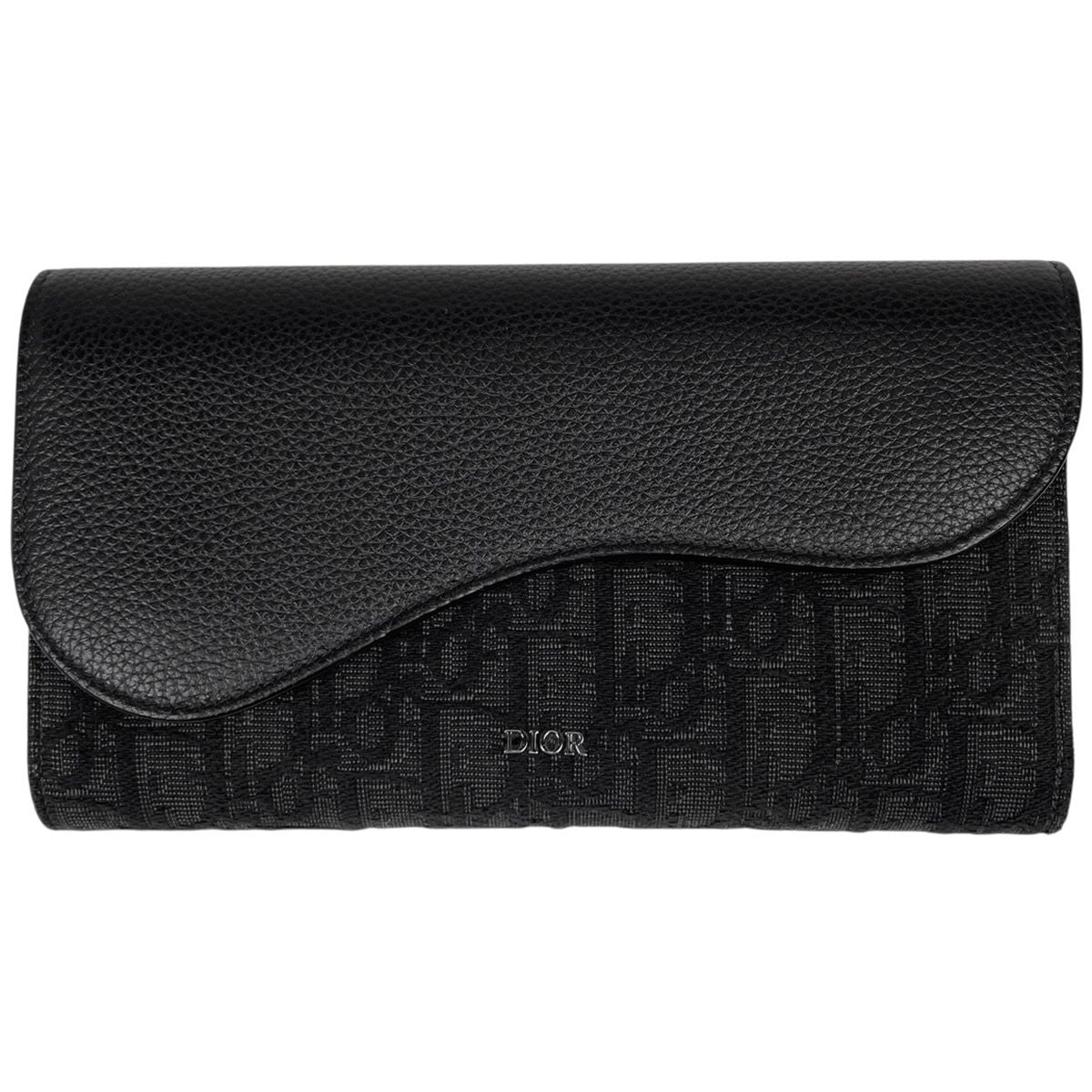 Dior Saddle Long Flap Wallet Oblique Jacquard Cotton Black