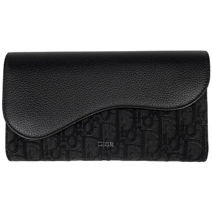 Dior Saddle Long Flap Wallet Oblique Jacquard Cotton Black