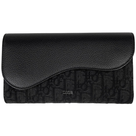 Dior Saddle Long Flap Wallet Oblique Jacquard Cotton Black