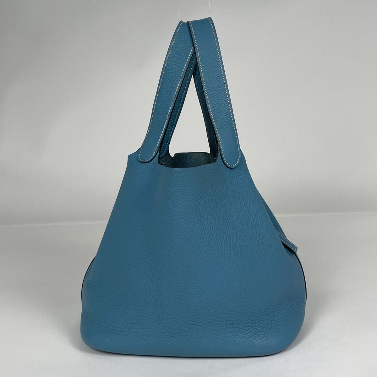 Hermes Picotin MM Handbag Taurillon Clemence Blue Jean — view 4