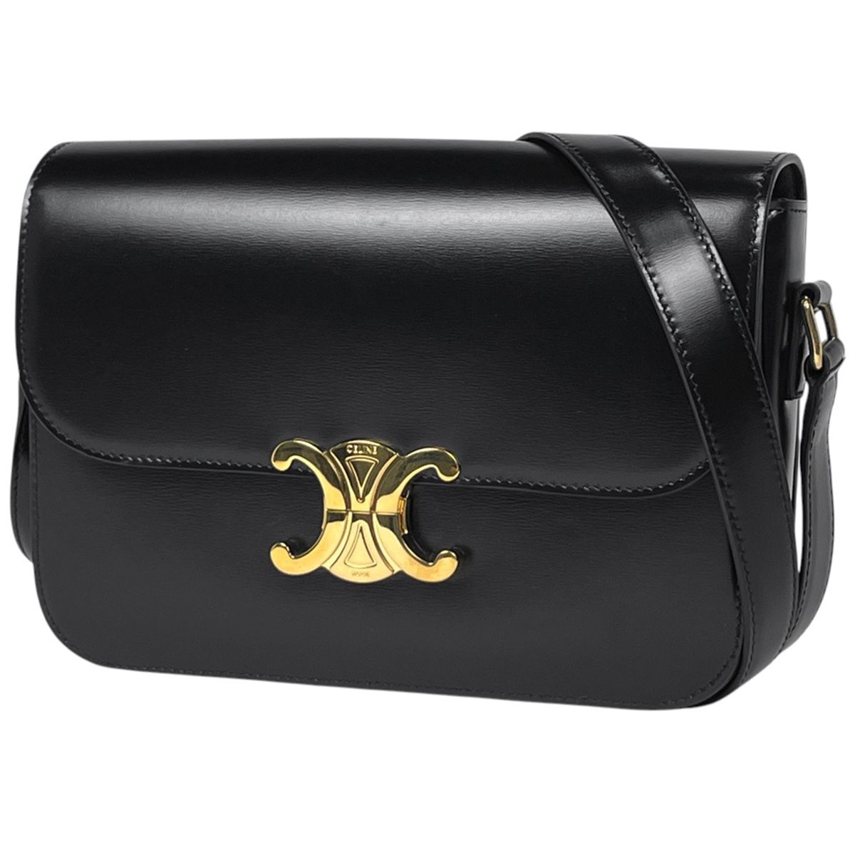 Celine Shoulder Bag Triomphe Leather Black