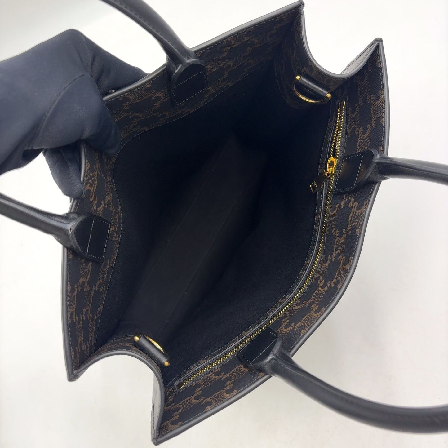 Celine Triomphe Vertical Cabas Leather Brown Black Tote Gold — view 3