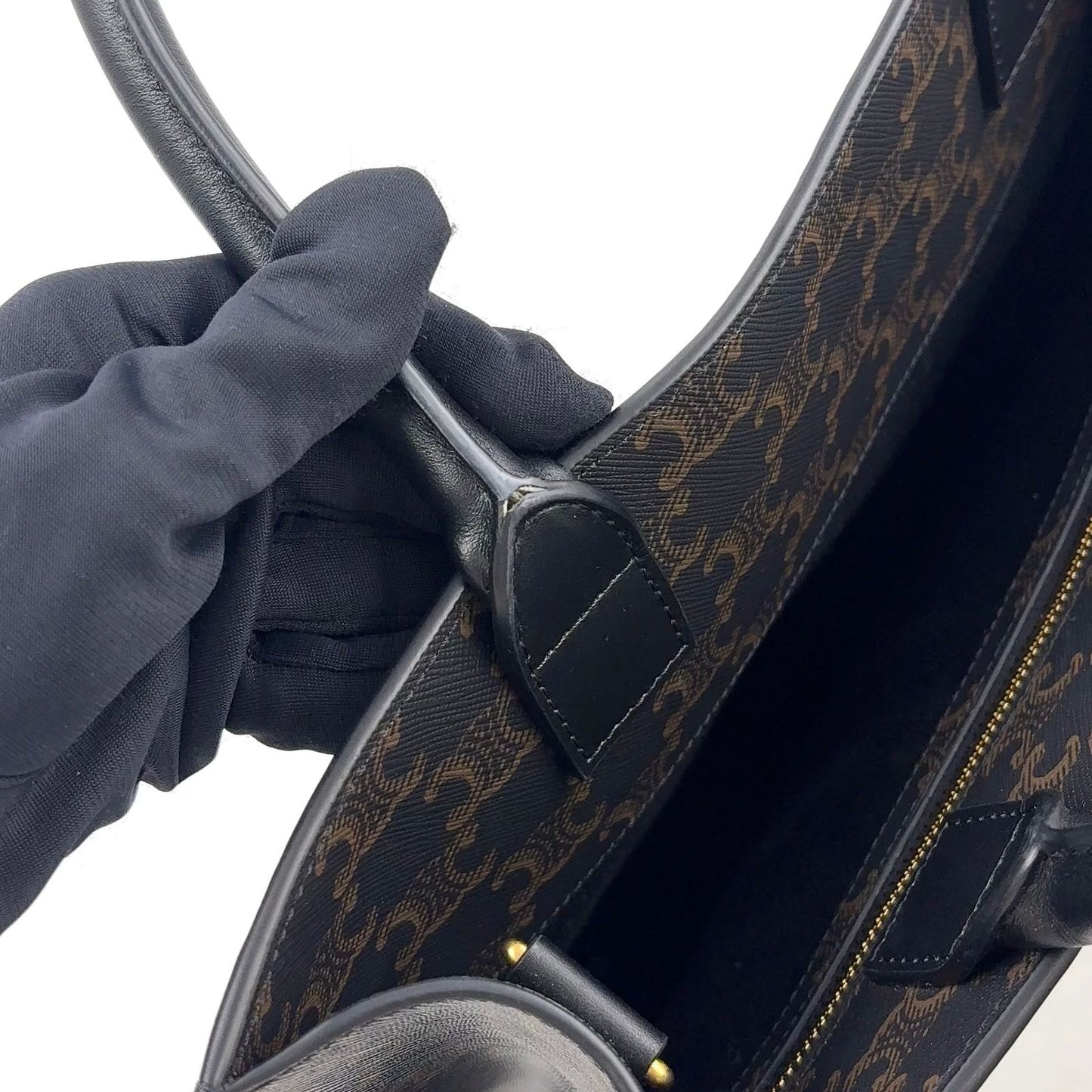 Celine Triomphe Vertical Cabas Leather Brown Black Tote Gold — view 6