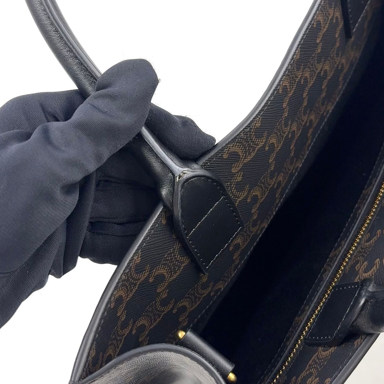 Celine Triomphe Vertical Cabas Leather Brown Black Tote Gold — view 6