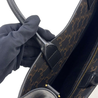 Celine Triomphe Vertical Cabas Leather Brown Black Tote Gold — view 6