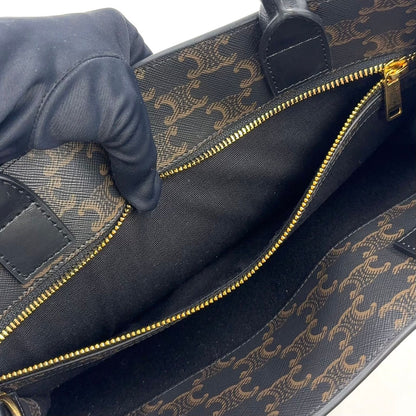 Celine Triomphe Vertical Cabas Leather Brown Black Tote Gold — view 5