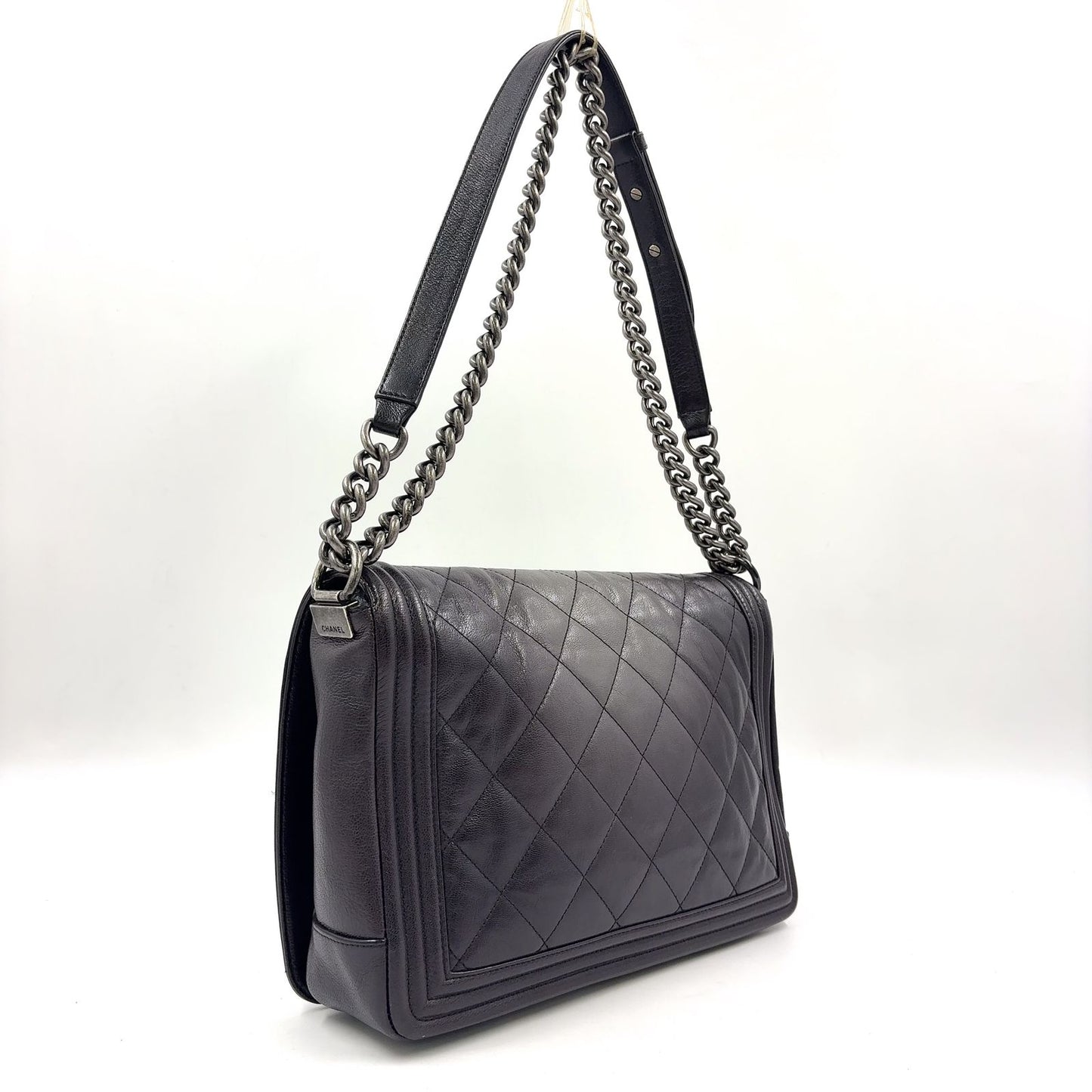 Chanel Boy Large Chezblanc Chain Shoulder Bag Leather Black — view 2