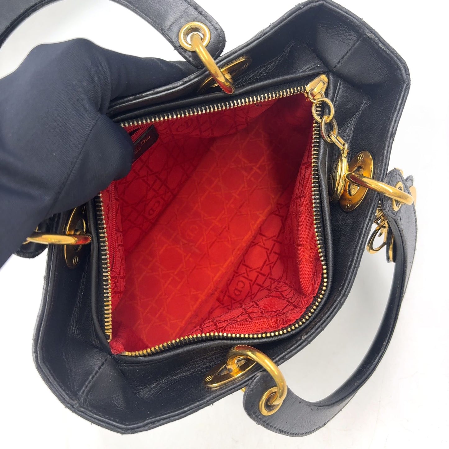 Dior Lady Lambskin Black Handbag Gold — view 3