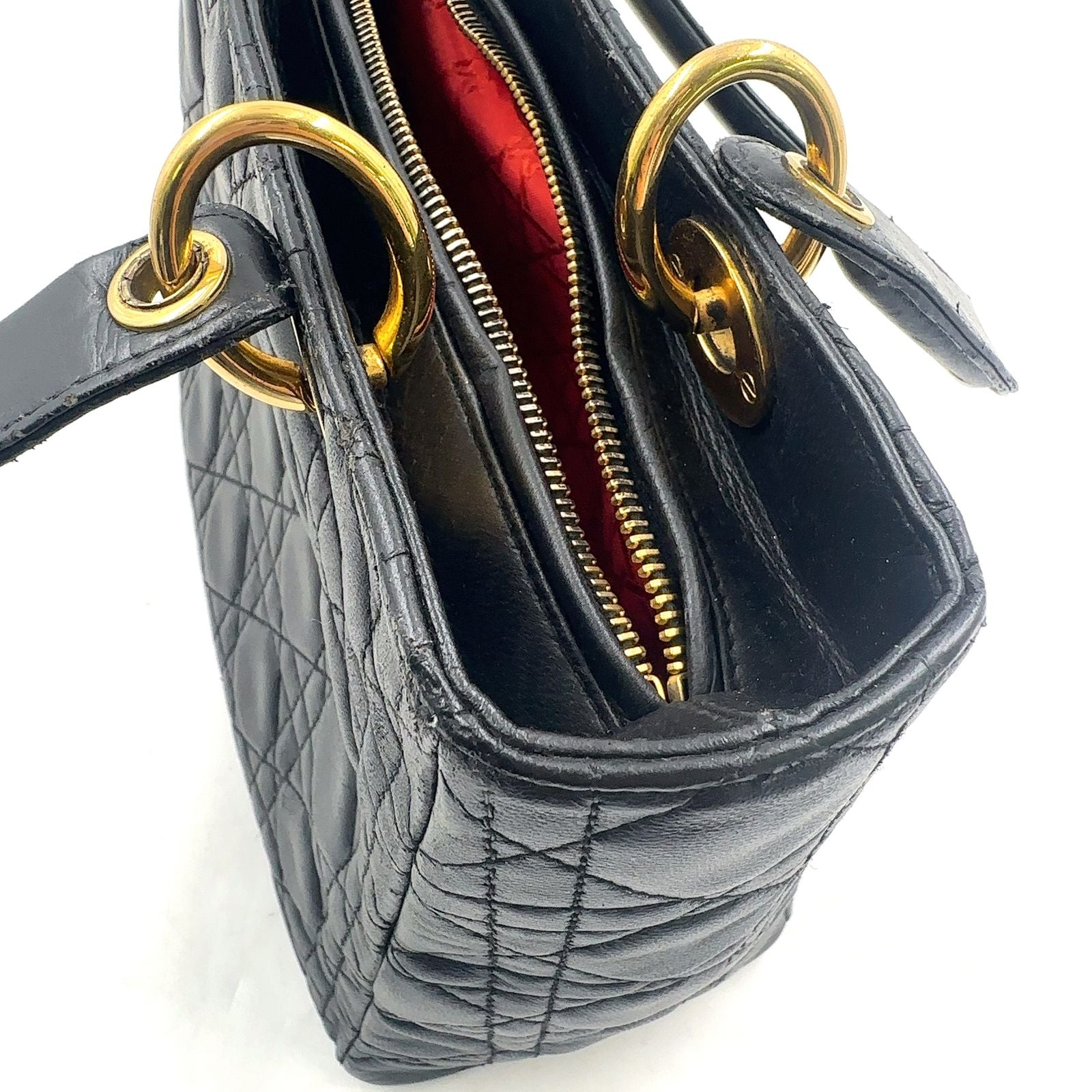 Dior Lady Lambskin Black Handbag Gold — view 7
