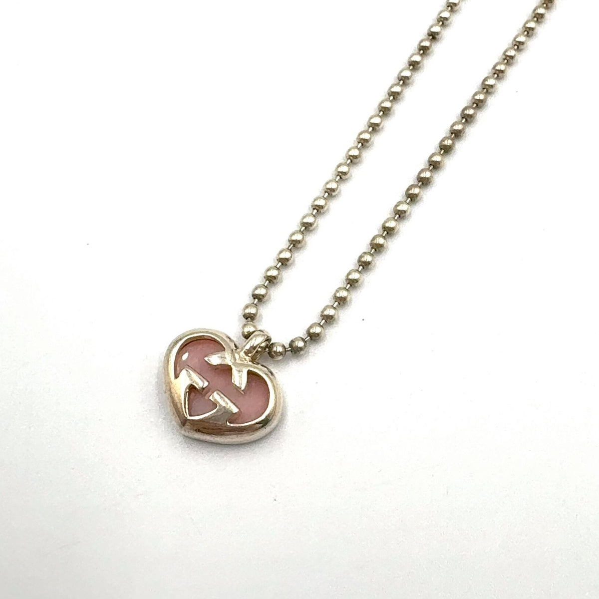 Gucci Interlocking G Heart Resin Silver Light Pink Necklace