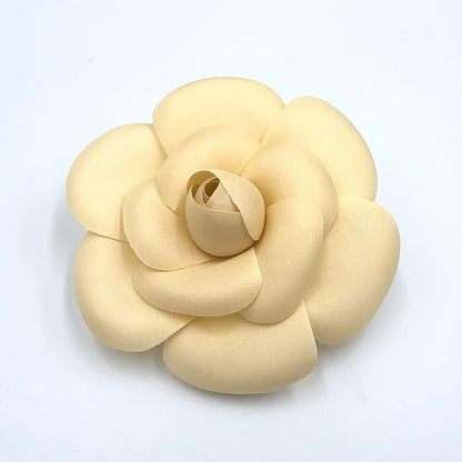 Chanel Camellia Satin Ivory Gold Brooch