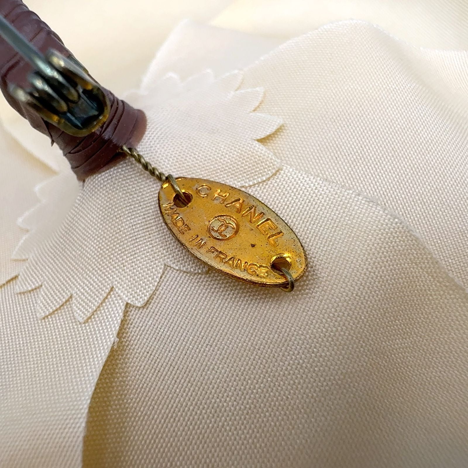 Chanel Camellia Satin Ivory Gold Brooch — view 4
