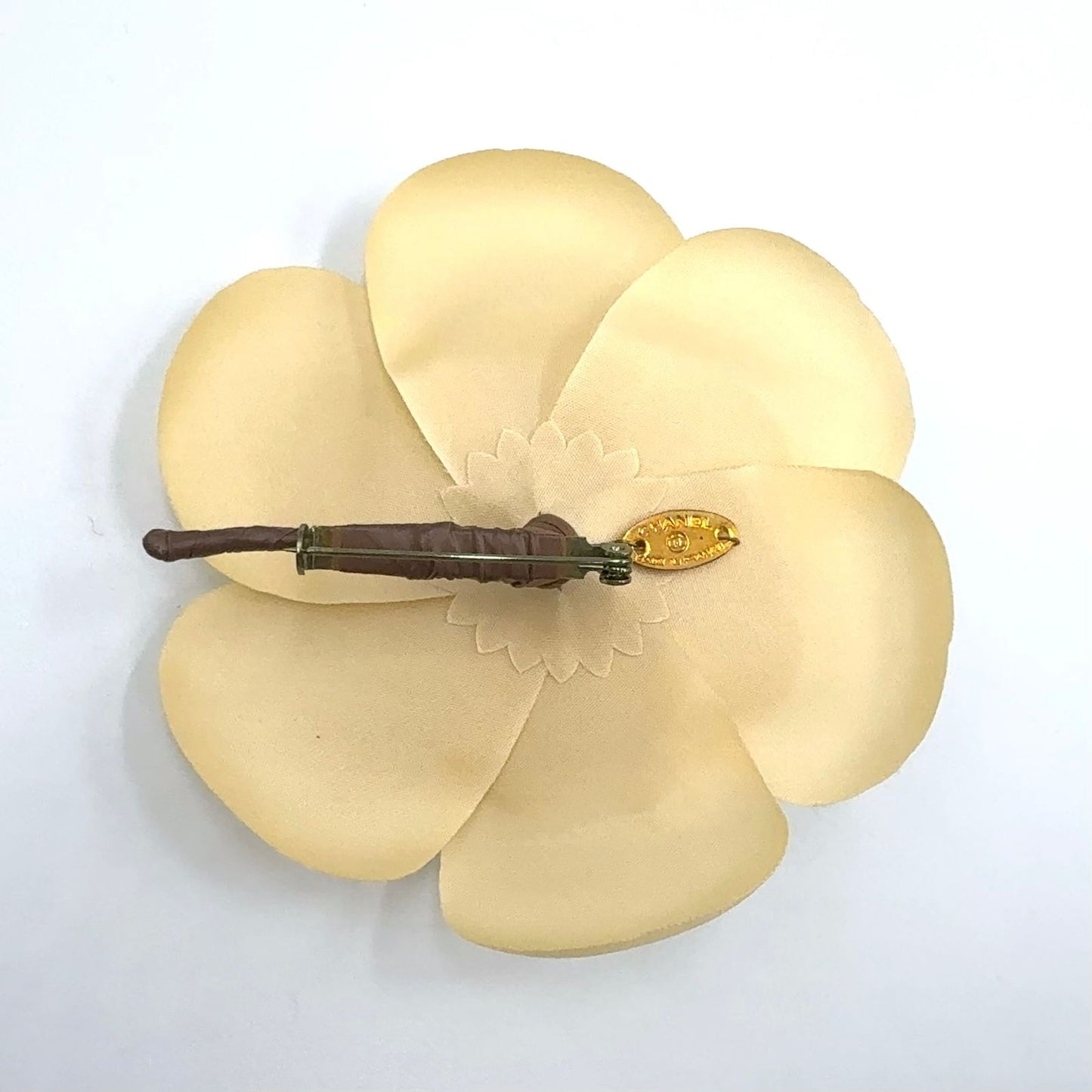 Chanel Camellia Satin Ivory Gold Brooch — view 2