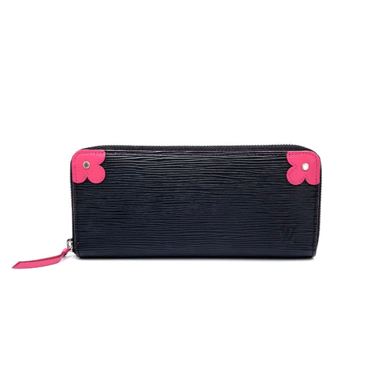 Louis Vuitton Portefeuille Clemence Leather Pink Black Wallet Silver