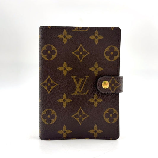 Louis Vuitton Agenda PM Monogram Leather Brown Pocket Bookcover Gold