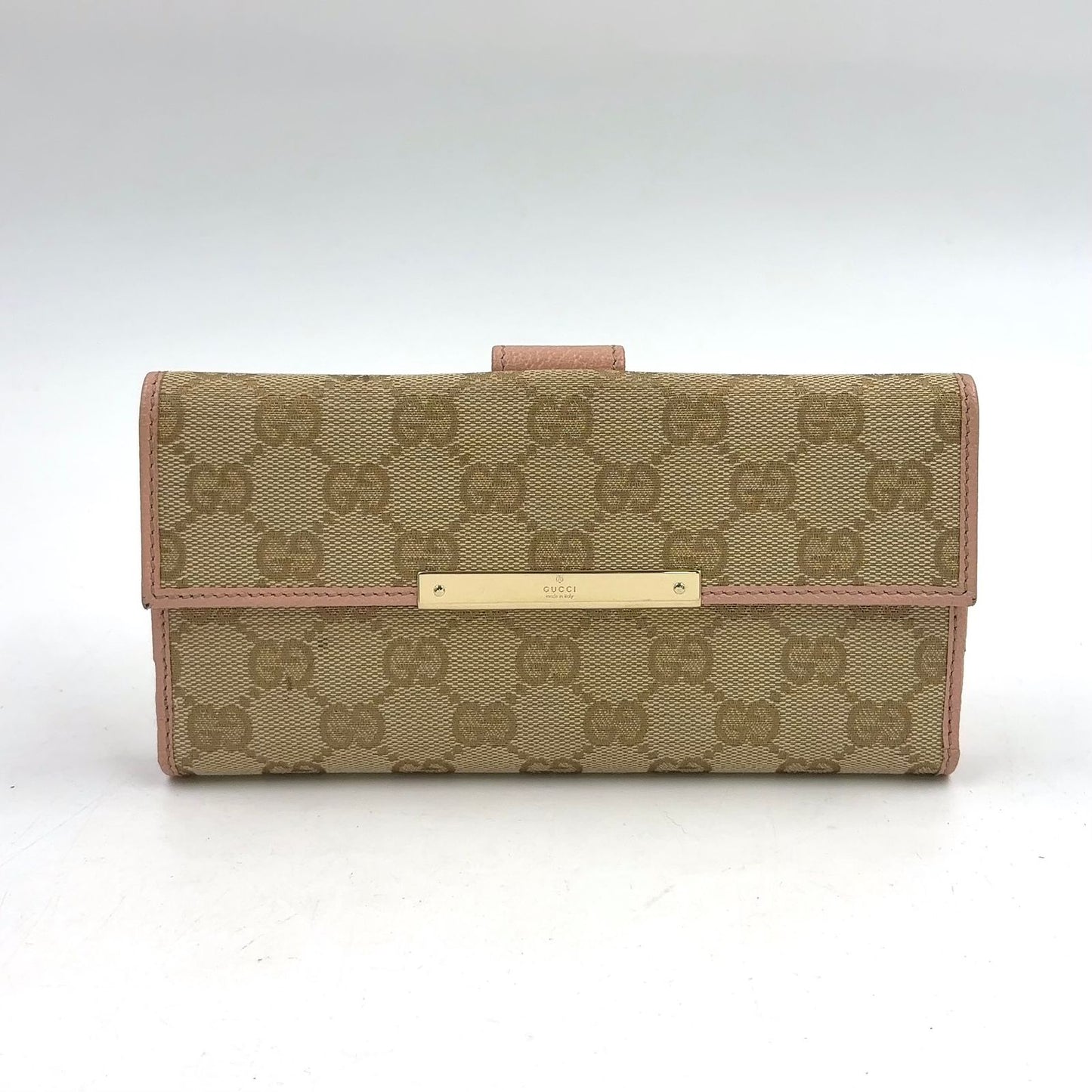 Gucci GG Canvas Hook Leather Beige Lightpink Wallet Gold