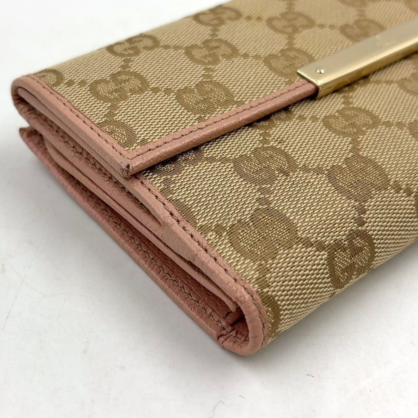 Gucci GG Canvas Hook Leather Beige Lightpink Wallet Gold — view 6