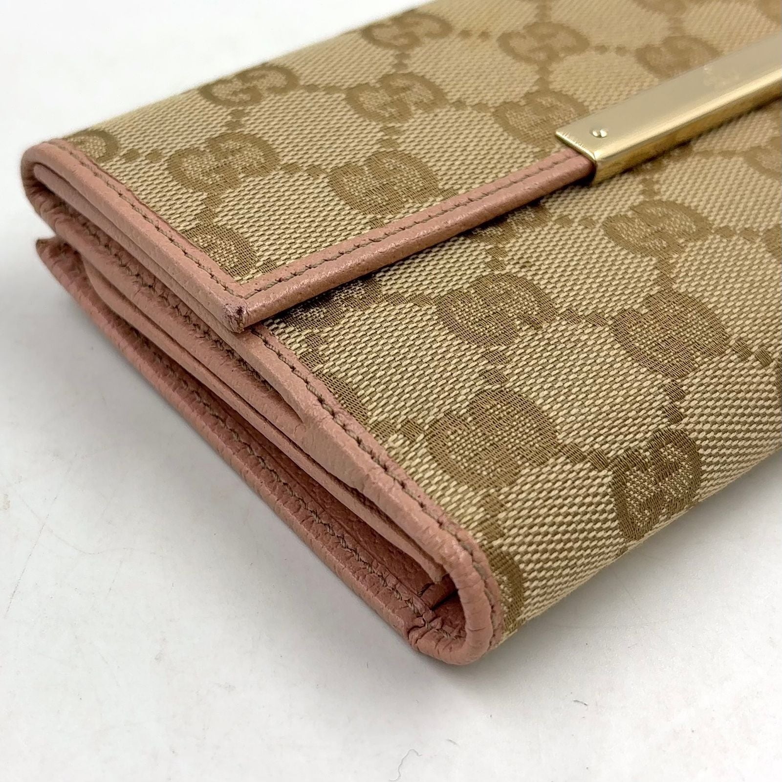 Gucci GG Canvas Hook Leather Beige Lightpink Wallet Gold — view 6