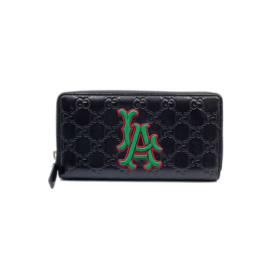 Gucci la Logo Leather Green Black Wallet Silver