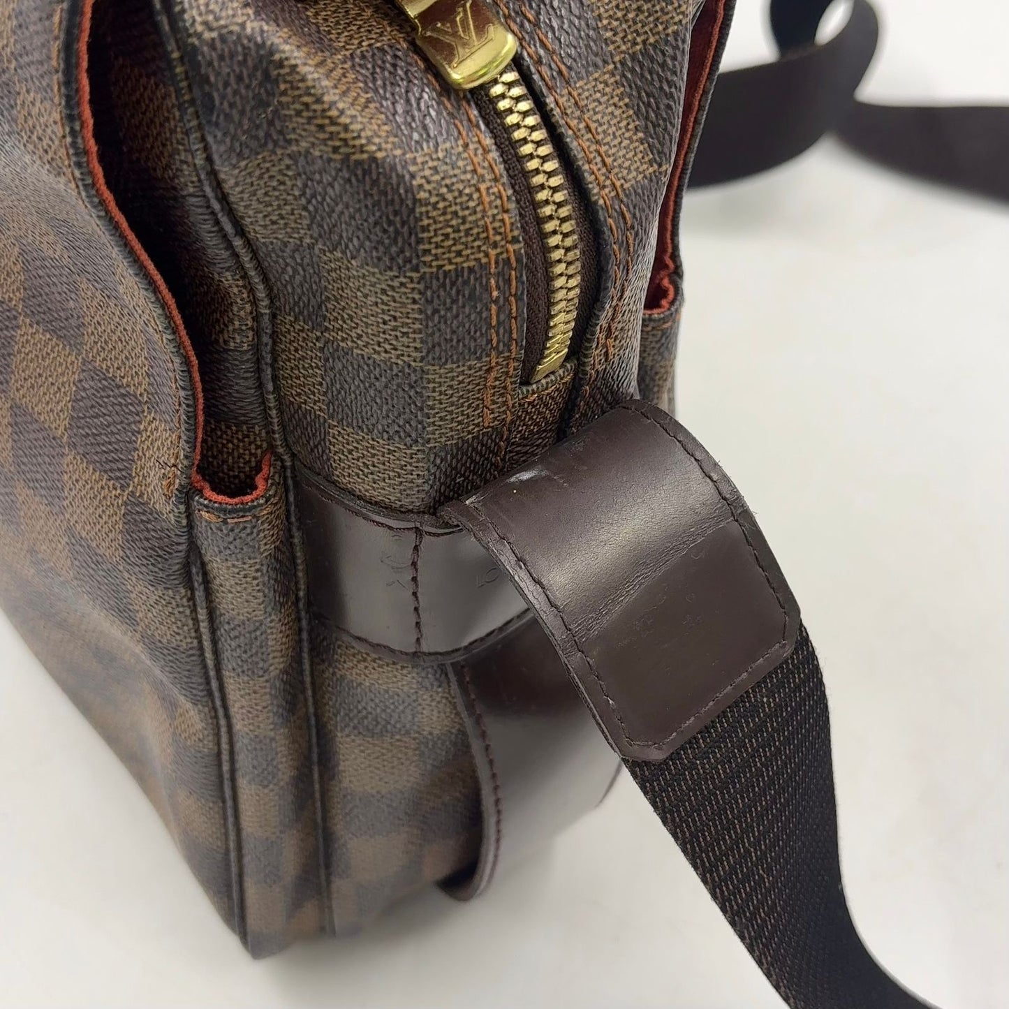 Louis Vuitton Naviglio Damier Ebene Leather Brown Shoulder Bag Gold — view 6