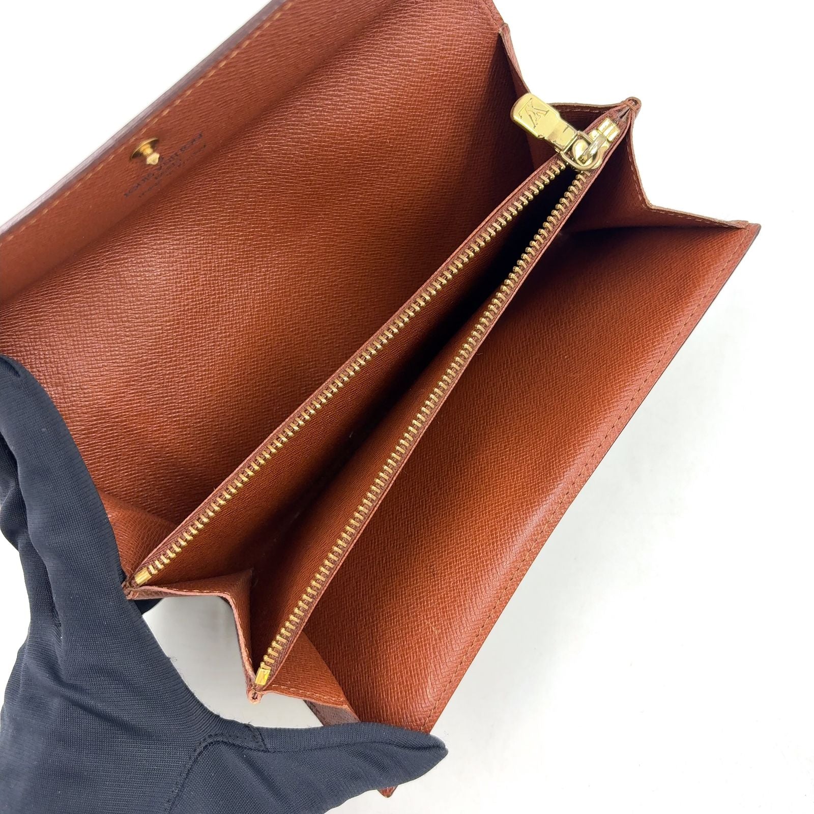 Louis Vuitton Porto International Monogram Leather Brown Tri Foldlong Wallet — view 3