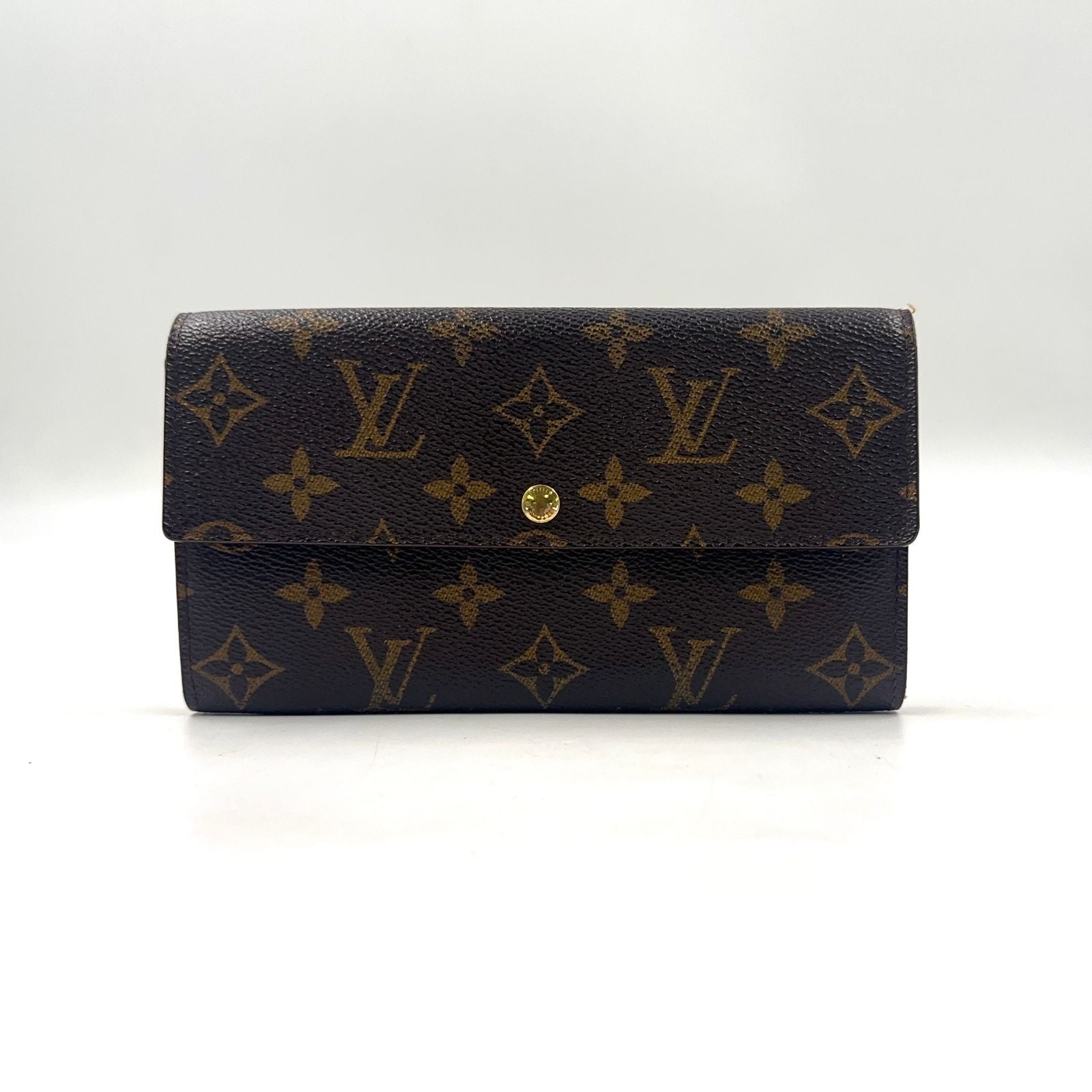 Louis Vuitton Porto International Monogram Leather Brown Tri Foldlong Wallet