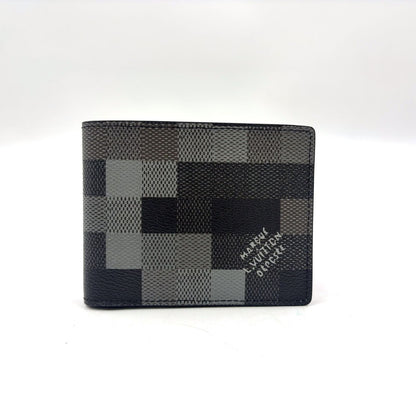 Louis Vuitton Portefeuille Calf Correspondence Leather Black Bi Foldwallet