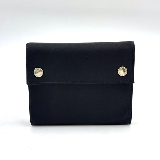 Prada Tessuto Nylon Leather Black Tri Foldwallet Silver Wallet