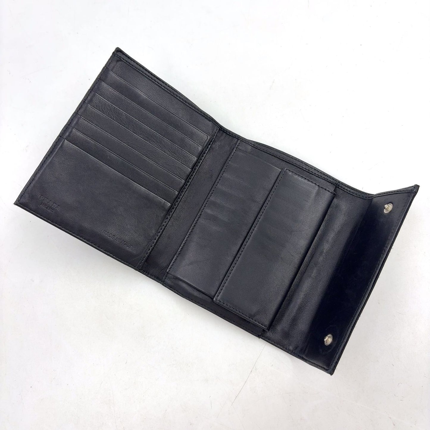 Prada Tessuto Nylon Leather Black Tri Foldwallet Silver Wallet — view 3