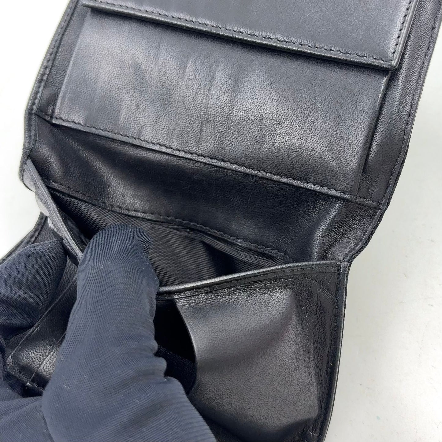 Prada Tessuto Nylon Leather Black Tri Foldwallet Silver Wallet — view 9