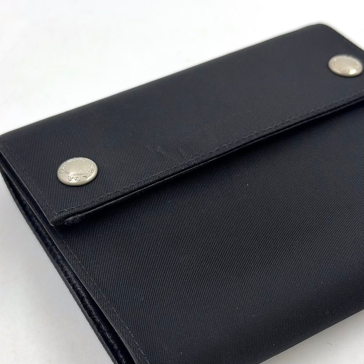 Prada Tessuto Nylon Leather Black Tri Foldwallet Silver Wallet — view 5