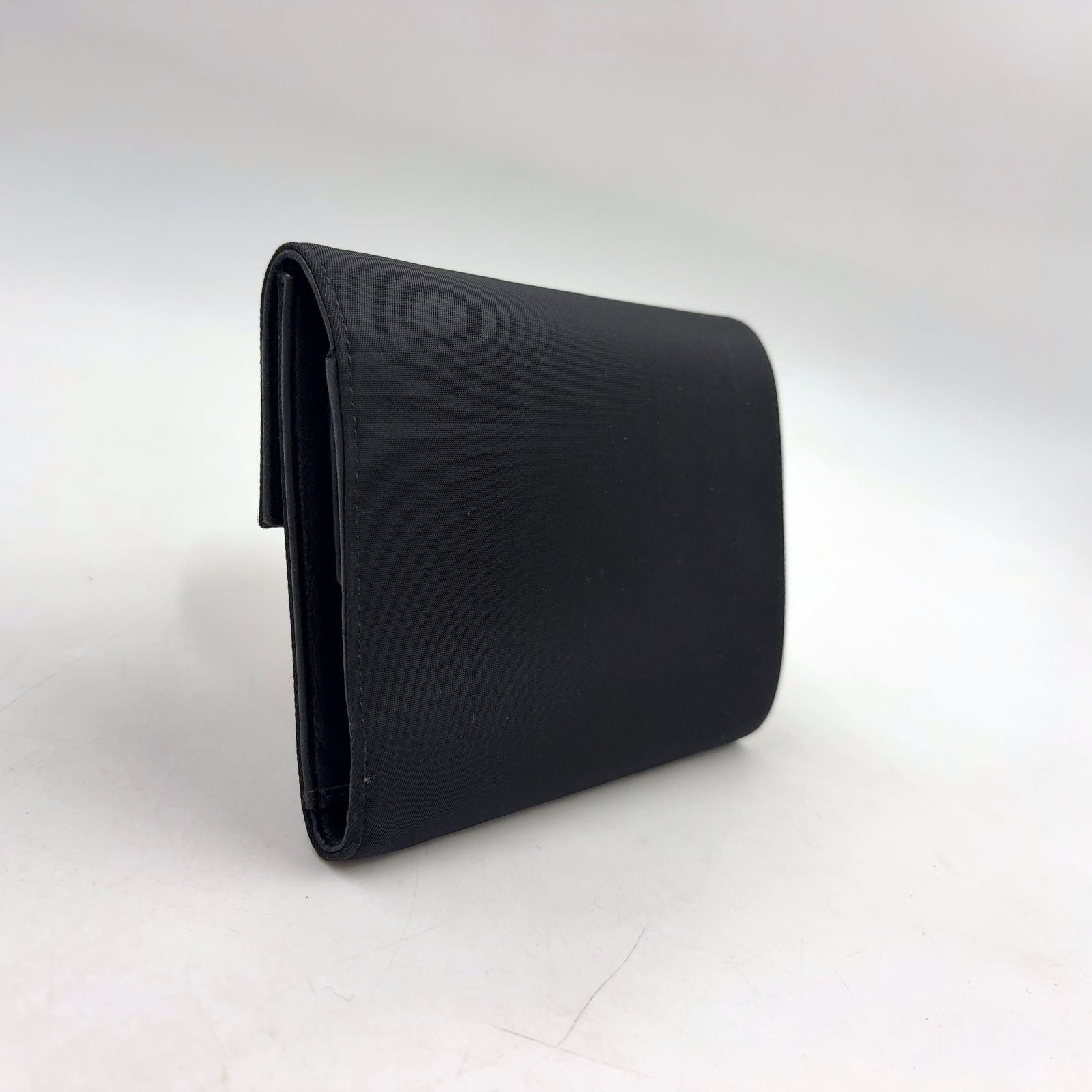 Prada Tessuto Nylon Leather Black Tri Foldwallet Silver Wallet — view 2