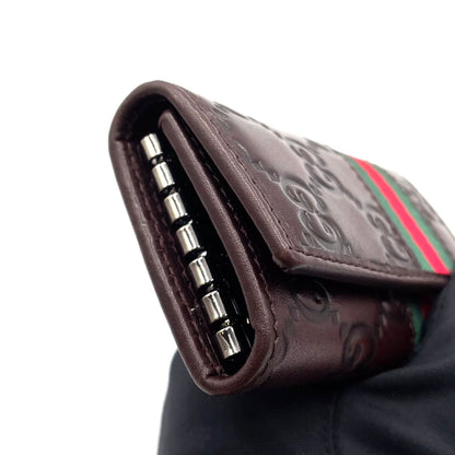 Gucci Sherry Line Leather Green Brown Red Key Case Silver Key Holder — view 6