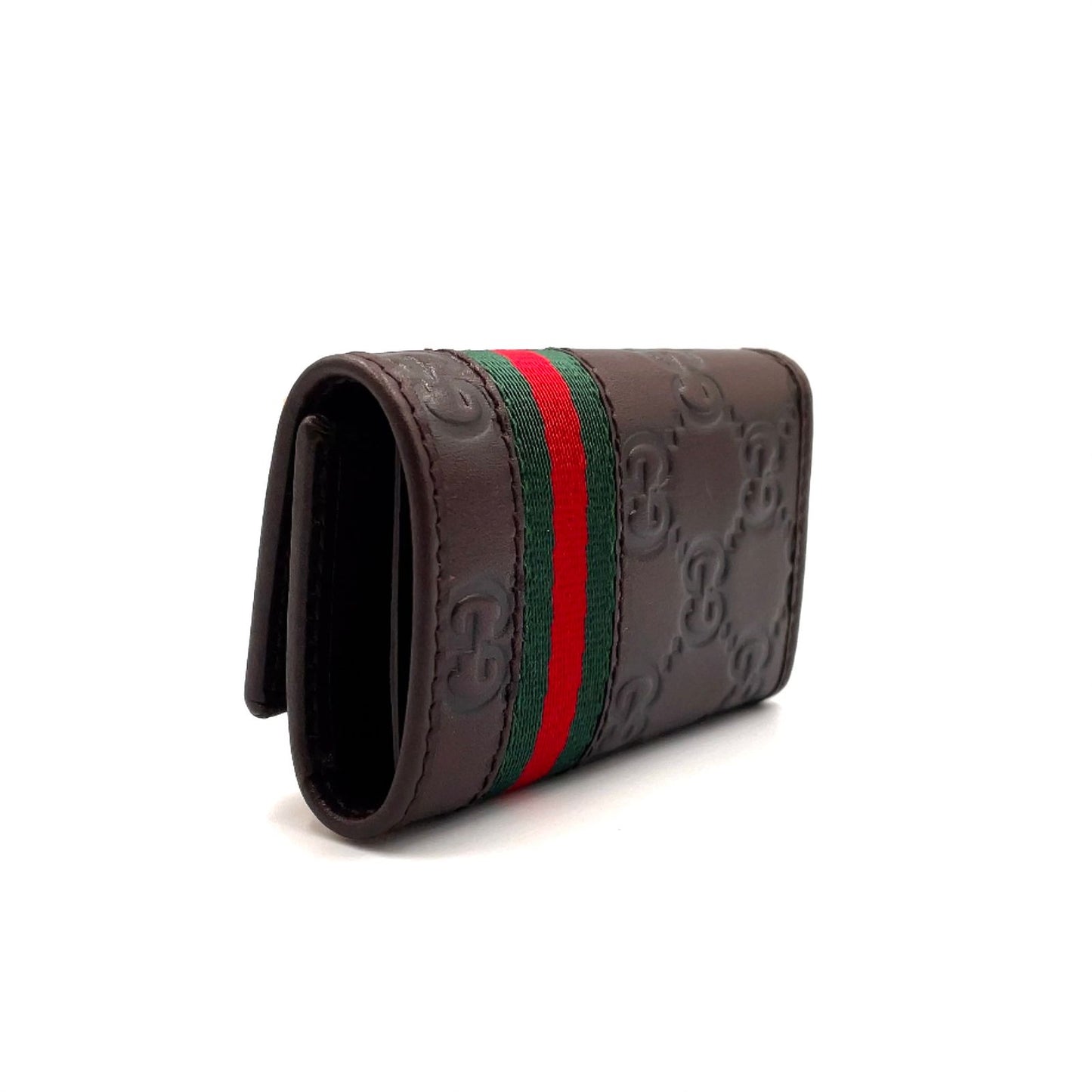 Gucci Sherry Line Leather Green Brown Red Key Case Silver Key Holder — view 2