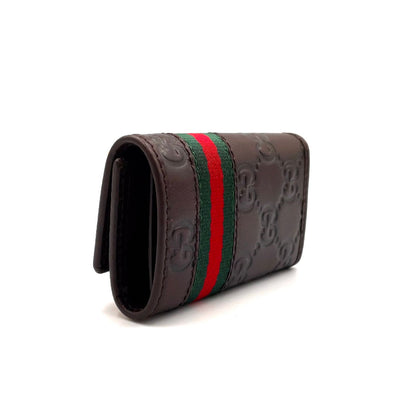 Gucci Sherry Line Leather Green Brown Red Key Case Silver Key Holder — view 2