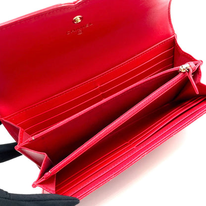 Chanel CC Filigree CC Logo Caviar Leather Red Wallet Gold — view 3