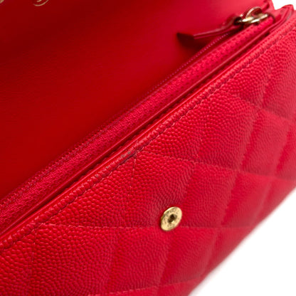 Chanel CC Filigree CC Logo Caviar Leather Red Wallet Gold — view 5