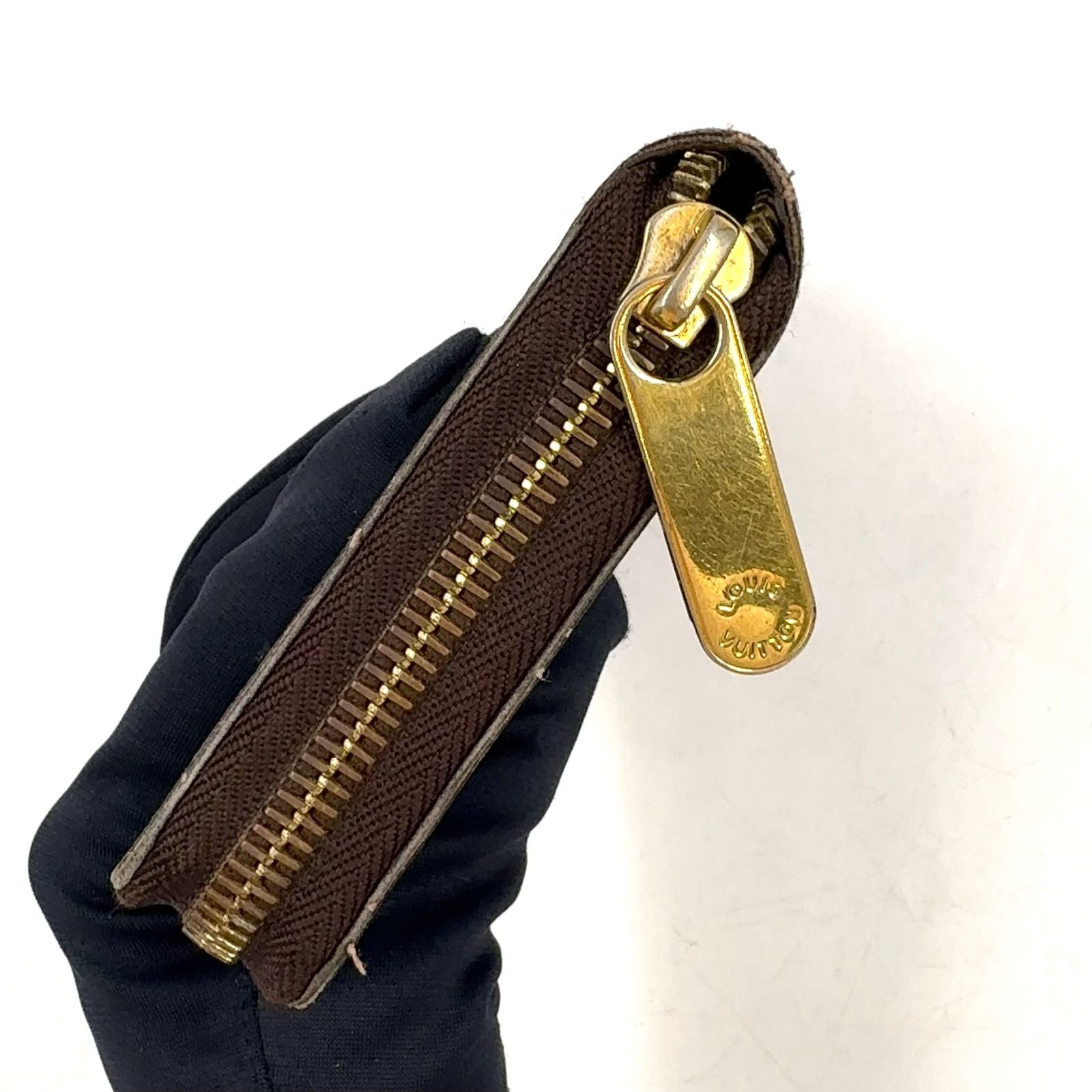 Louis Vuitton Zippy Wallet Damier Ebene Leather Brown Round Gold — view 5