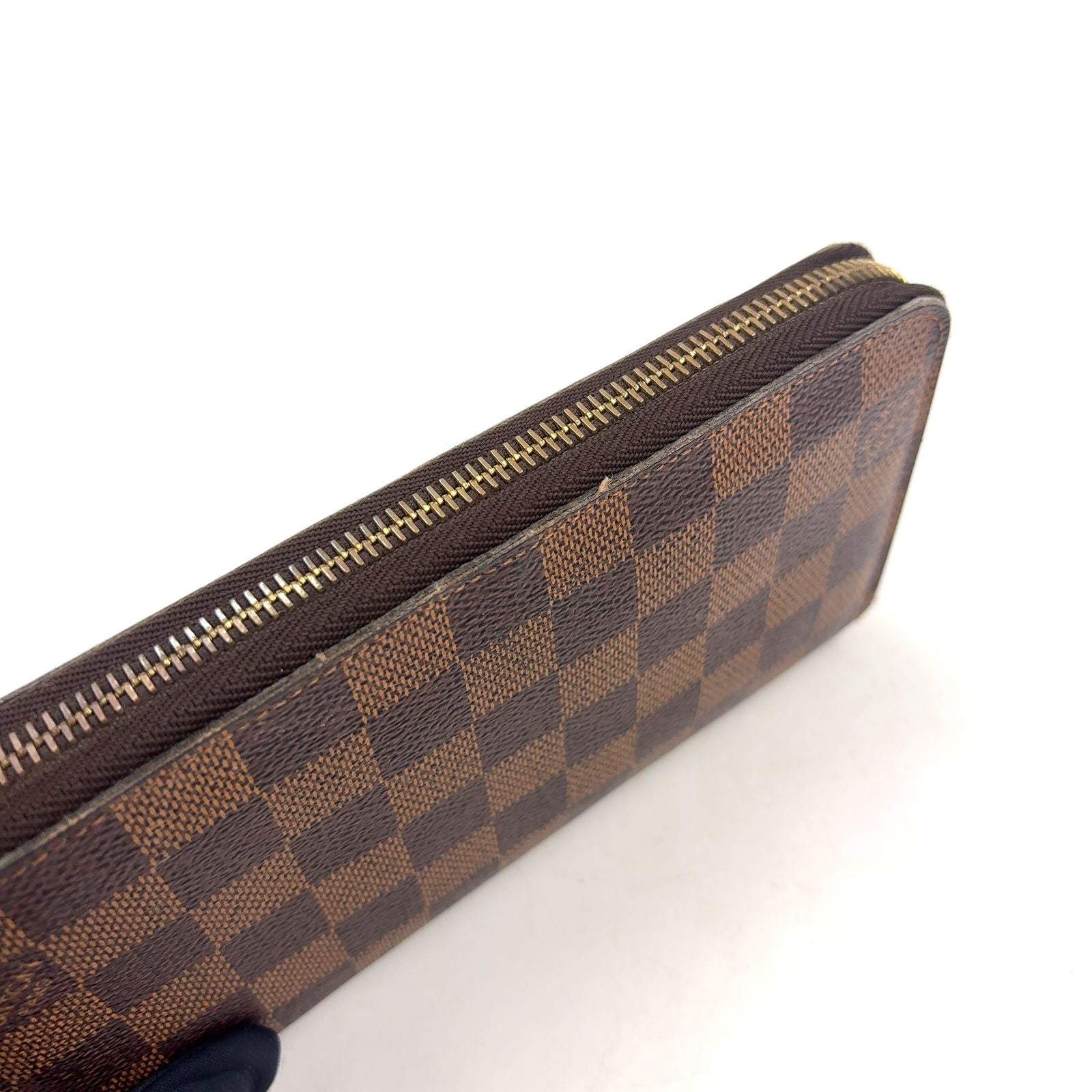 Louis Vuitton Zippy Wallet Damier Ebene Leather Brown Round Gold — view 7