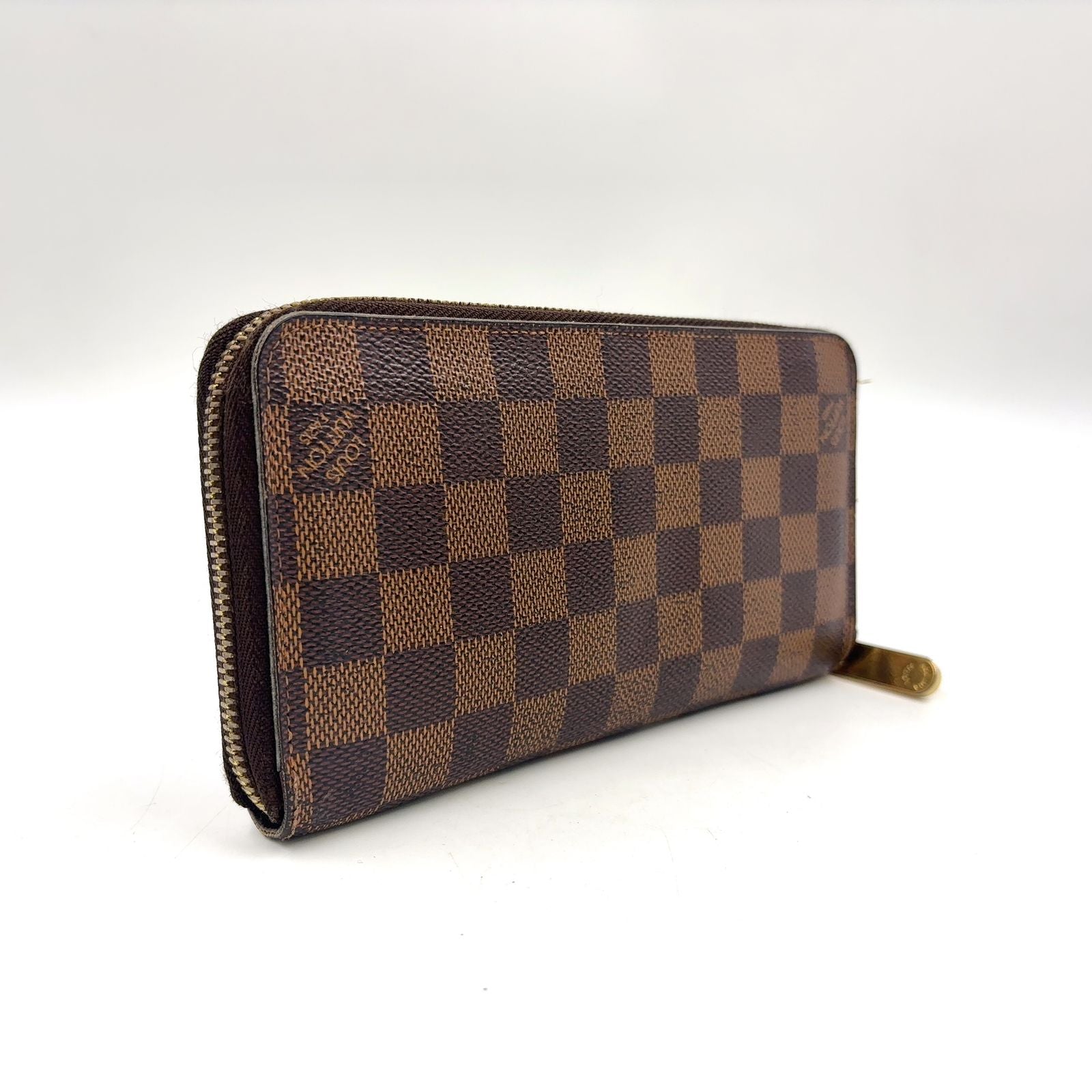 Louis Vuitton Zippy Wallet Damier Ebene Leather Brown Round Gold — view 2