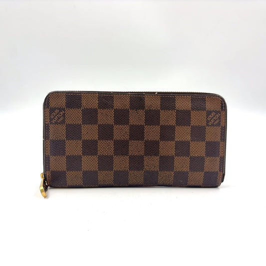 Louis Vuitton Zippy Wallet Damier Ebene Leather Brown Round Gold