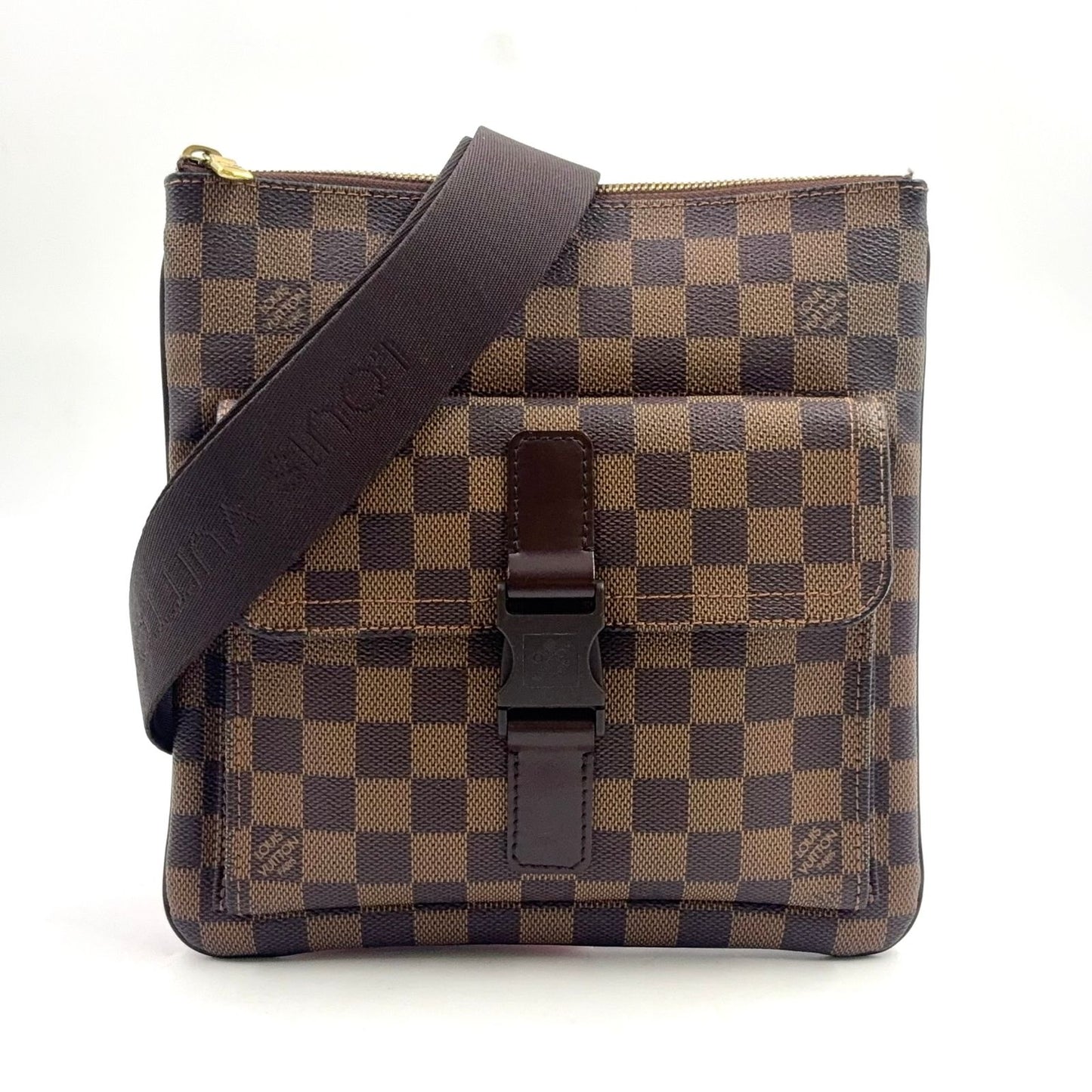 Louis Vuitton Pochette Damier Ebene Leather Brown Shoulder Bag Gold