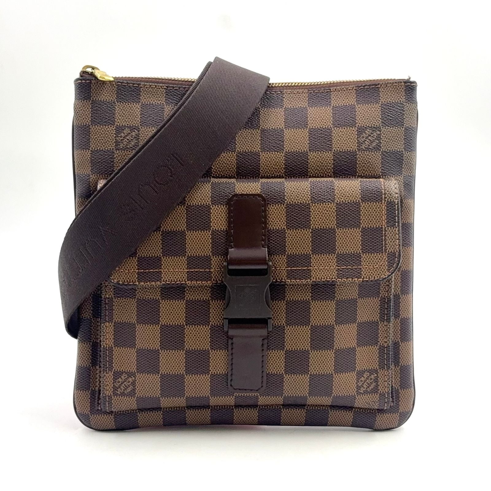 Louis Vuitton Pochette Damier Ebene Leather Brown Shoulder Bag Gold