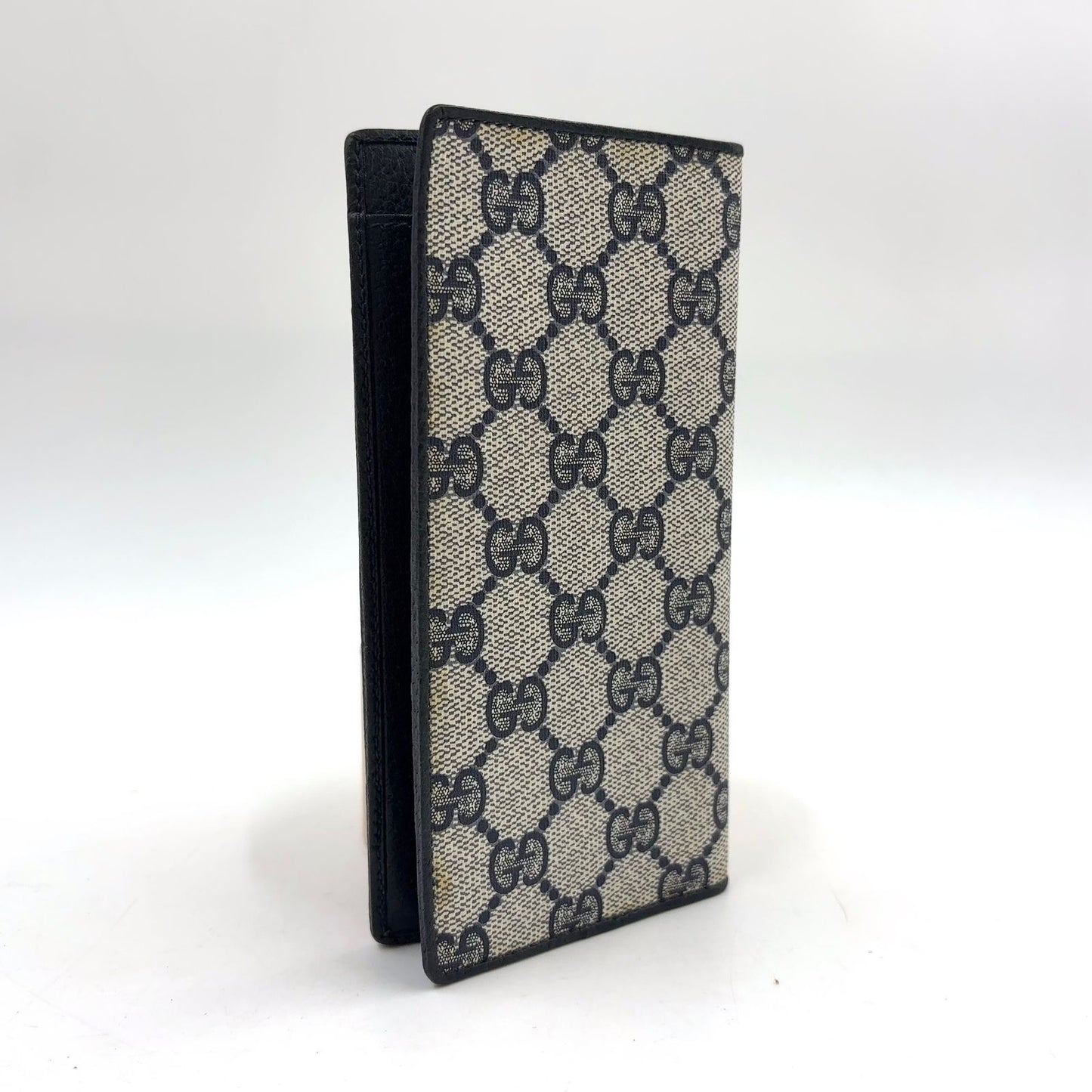 Gucci GG Leather Navy Lightgray Bi Foldlong Wallet Gold — view 2