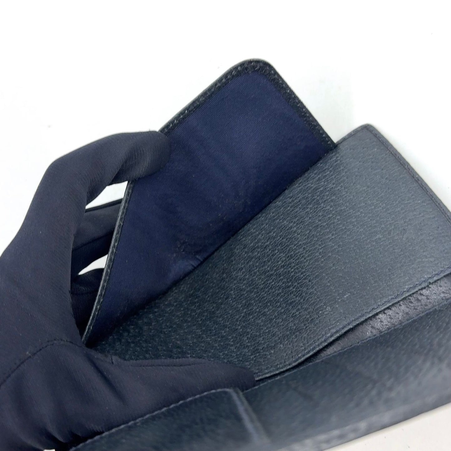 Gucci GG Leather Navy Lightgray Bi Foldlong Wallet Gold — view 5