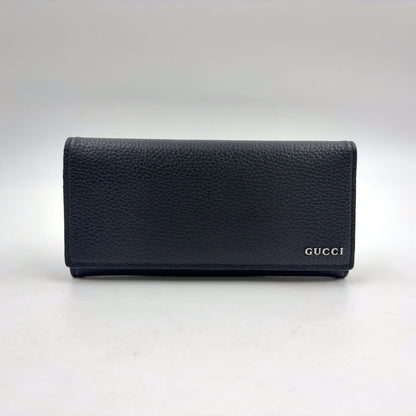 Gucci Metal Logo Bifold Leather Black Wallet Silver