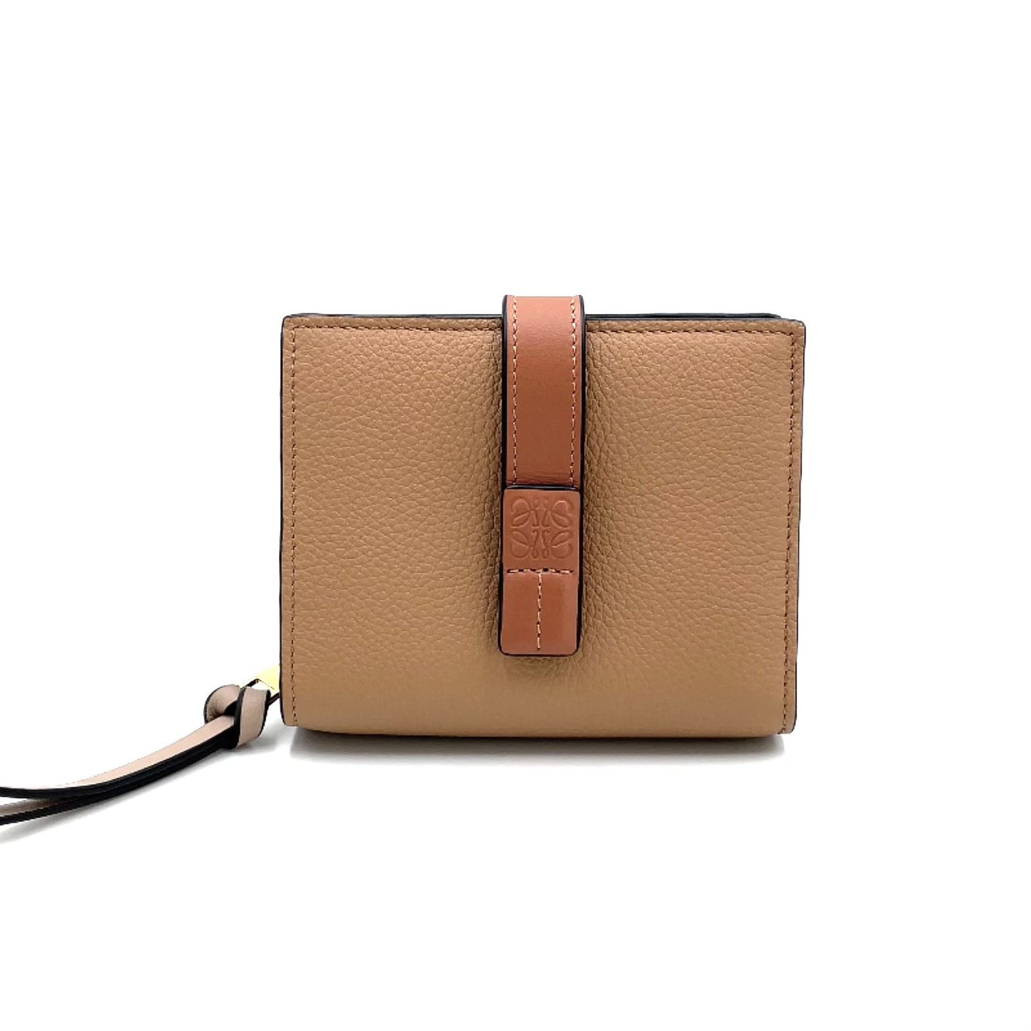 Loewe Anagram Compact Zip Leather Beige Wallet Gold