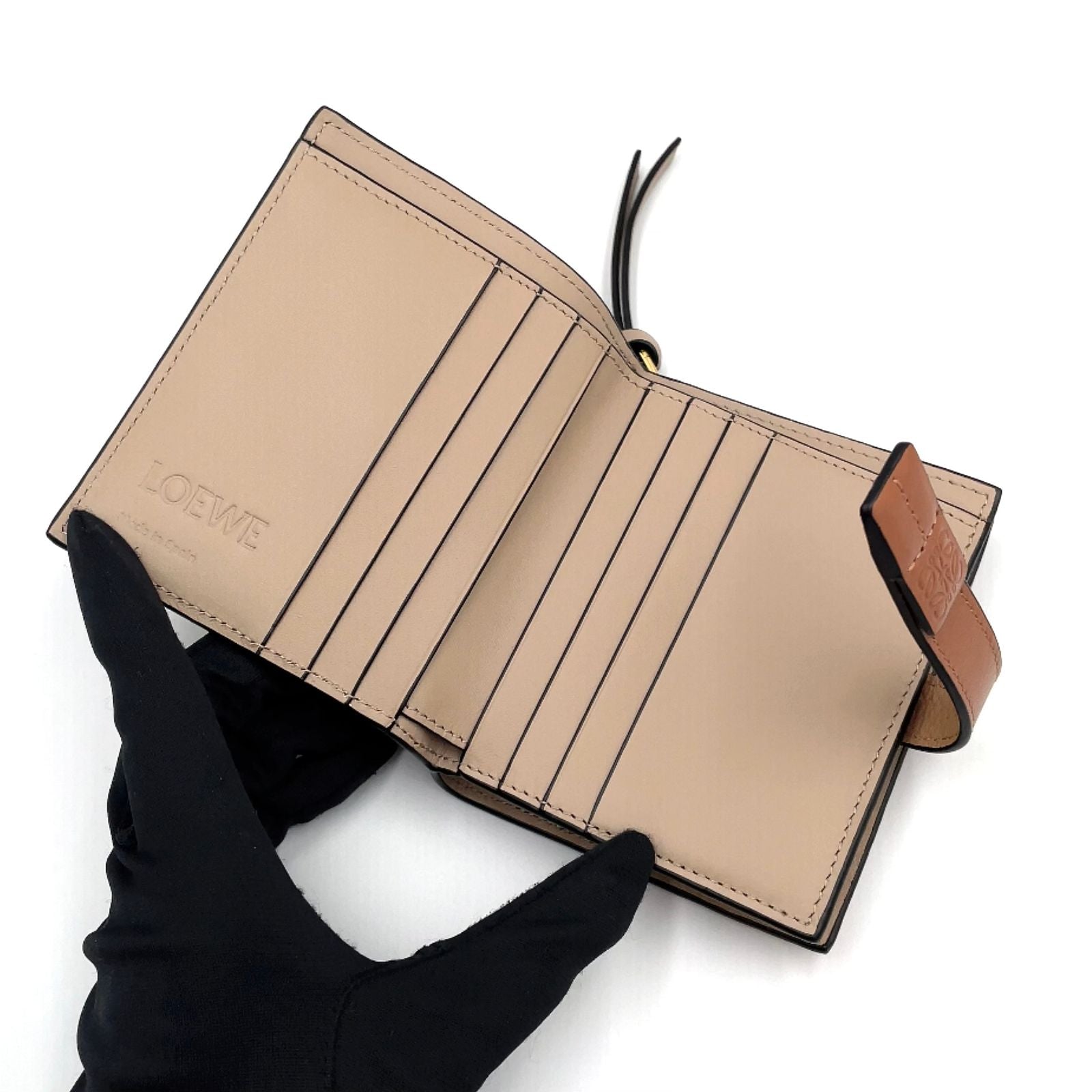 Loewe Anagram Compact Zip Leather Beige Wallet Gold — view 3