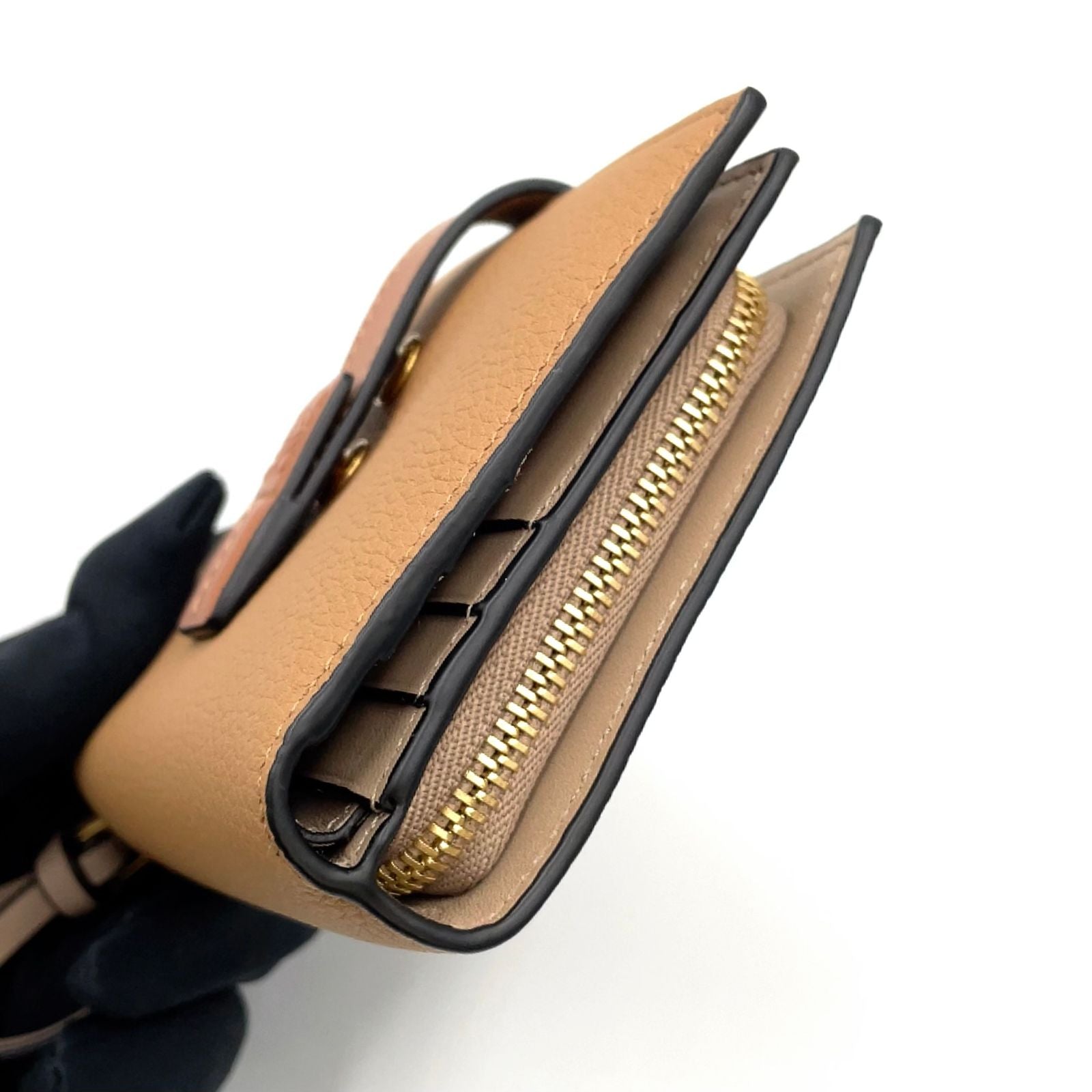 Loewe Anagram Compact Zip Leather Beige Wallet Gold — view 8