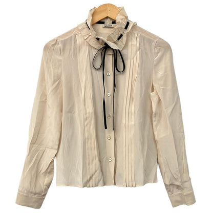 Miu Miu Long Sleeve Shirt Blouse 36 S Light Pink Ribbon Front Tuck Silk